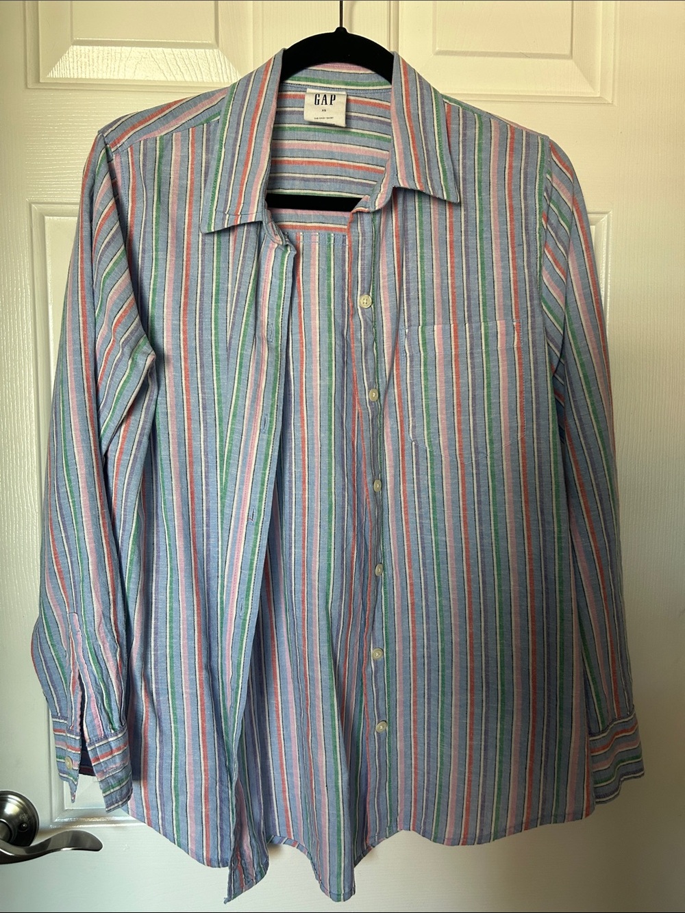 GAP Striped Button-Down Shirt in Blue, Green & Pink